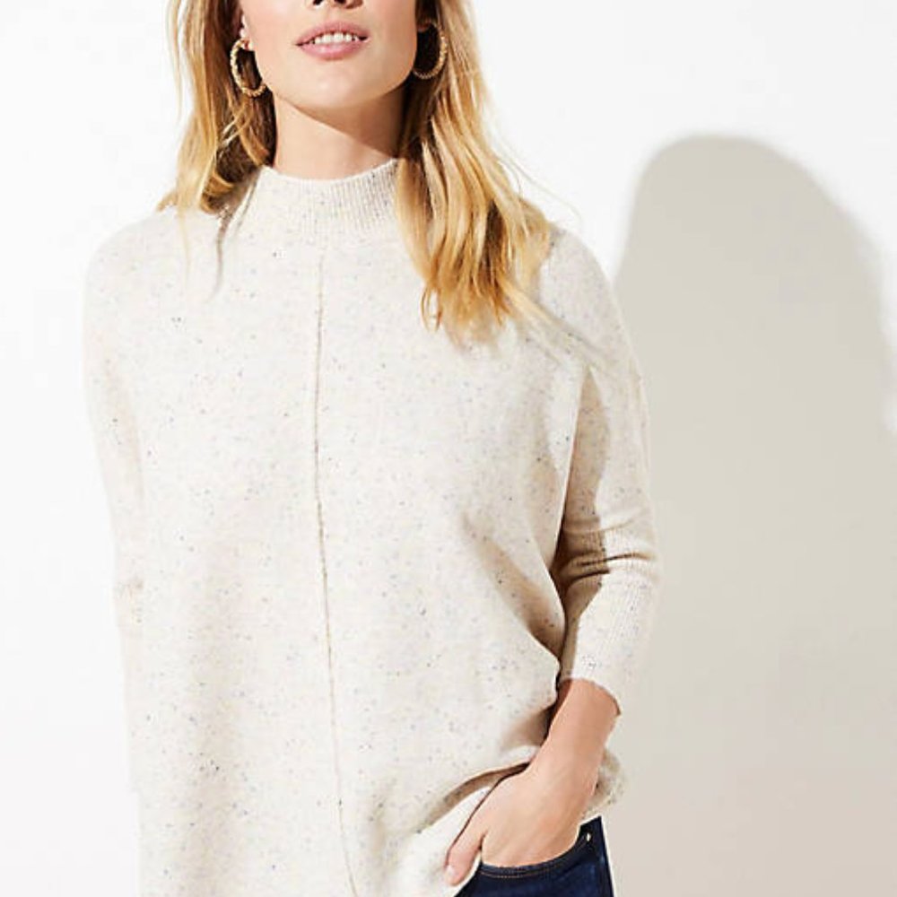 LOFT FLECKED MOCK NECK PONCHO SWEATER~New!~Med